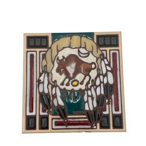Earthtones The Buffalo Ceramic Art Tile 6x6 Hand Glazed Tucson AZ 1999 KRIT‎